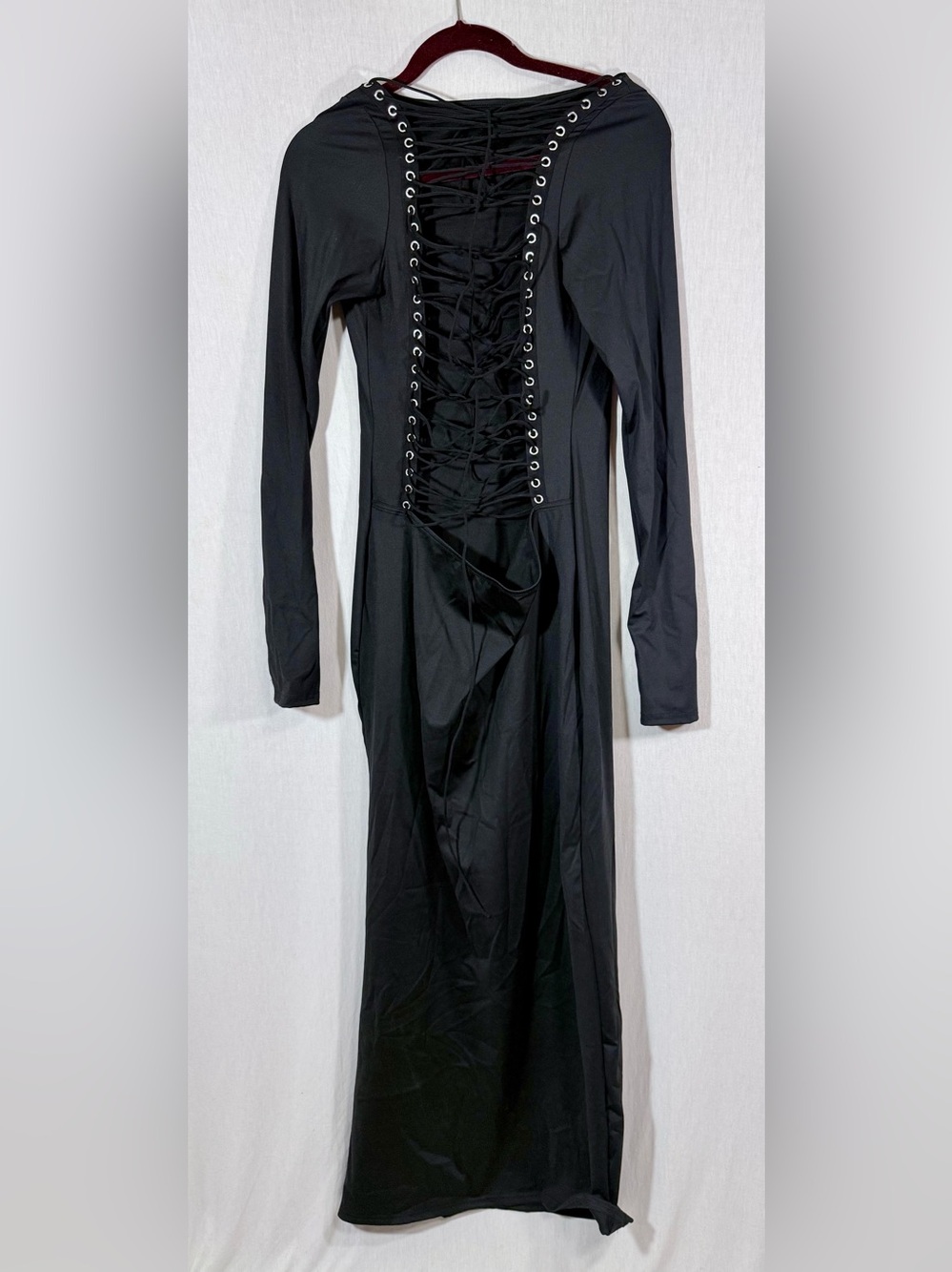 XL woman’s Sexy dominatrix Black bodycon open corset back lace up maxi dress